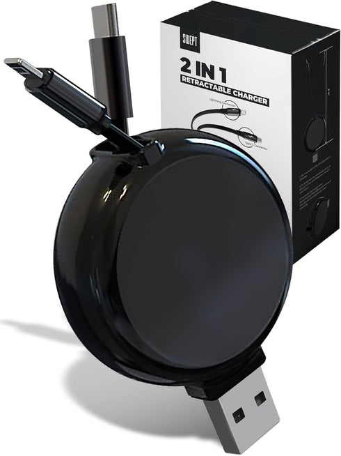 2-in-1 Retractable Car Charger for iPhone and Android | Modern Car Charger Retractable Cord | Retractable iPhone Charger Cord 15W Fast Charging | ...