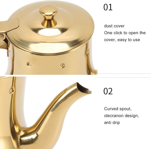 Stainless Steel Tea Pot With Filter Rust Proof Durable Oil Strainer Pot For Hotels Restaurants Homes 850ml Tea Kettle (golden)...