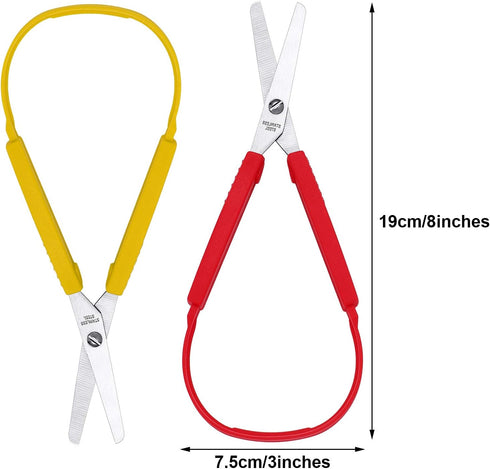 Loop Colorful Grip Scissors Loop Handle Self-Opening Adaptive Cutting Scissors for Children and Adults Special Needs, 8 Inches(Yellow, Red, Blue,6...