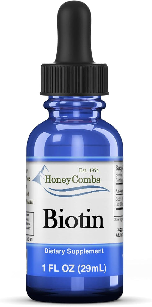 HoneyCombs Vitamin B7 (Biotin) Drops – Liquid Biotin Hair, Skin, Nails Supplement – Digestion & Hair Vitamins - Alcohol-Free, Non-GMO Vitamin Liqu...