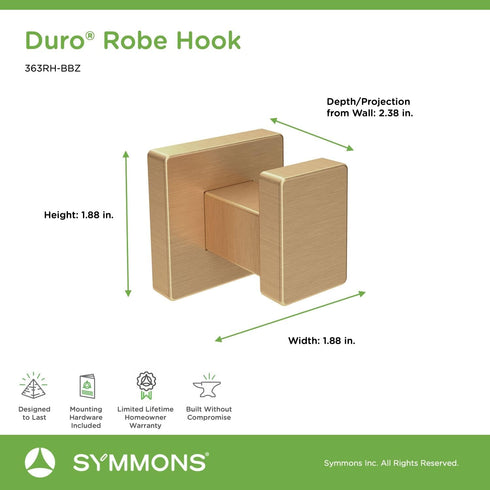 Symmons 363RH-BBZ Duro Wall-Mounted Robe Hook in Brushed Bronze...