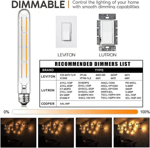 XININSUN T10 Led Bulbs,Long Tubular Led Light Bulbs, E26 Dimmable Tubular Bulb,Equivalent 75 Watt, E26 Edison Style Vintage LED Filament Light Bul...