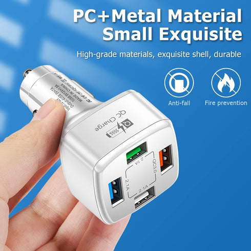 USB Car Charger Adapter, 4 Ports QC3.0 35W 7A Fast Car Phone Charger, Multi-Port Smart Quick Charger with LED Light, Compatible with iPhone 13 12 ...