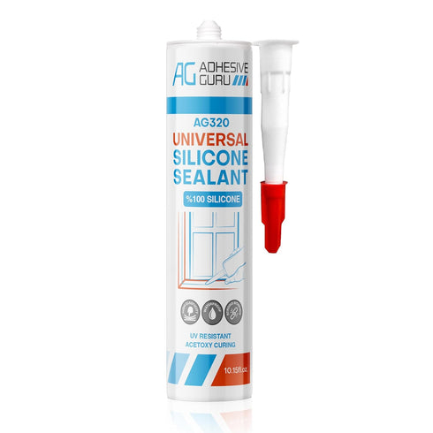Adhesive Guru All Purpose Clear Silicone Sealant Waterproof 10.15 fl.oz, 100% Silicone Caulk, Weatherproof & Flexible Adhesive Sealant for Indoor ...