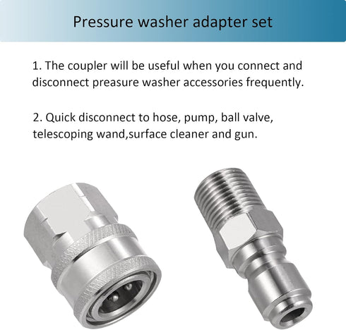 2 Sets NPT 3/8 Inch Pressure Washer Coupler Quick Connect Plug Stainless Steel Male and Female Quick Connect Fittings Pressure Washer Adapter Set ...