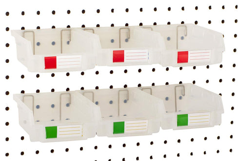 Pegboard Bins - 3.5" Bins, 6 Pack Clear - Hooks to Any Peg Board - Organize Hardware, Accessories, Attachments, Workbench, Garage Storage, Craft R...