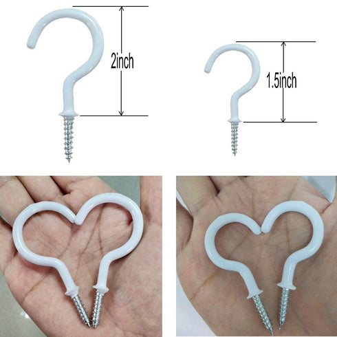 24 Pack 2.9 inch Cup Hooks Metal Ceiling Hooks, Household Screw-in Utility Storage Hook (White, 2in)...