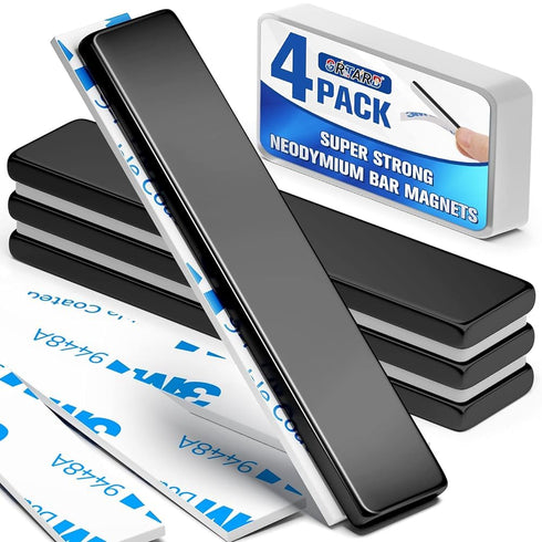 Grtard 4 Pack Super Strong Neodymium Bar Magnets, Powerful Permanent Rare Earth Magnets Bar, Heavy Duty Magnets with Double-Sided Adhesive for Fri...