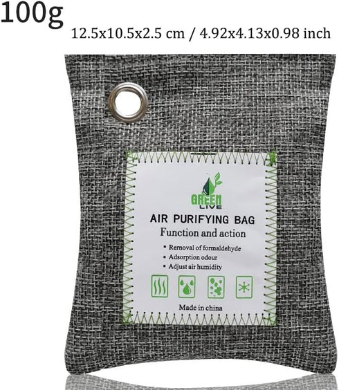 Bamboo Charcoal Bags Odor Absorber, 2 Packs 100g Charcoal Deodorizer Bags with Hooks, Nature Bamboo Charcoal Air Purifying Bags Activated Charcoal...