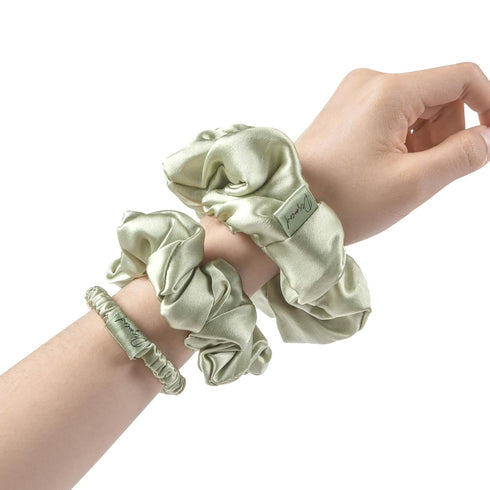 Hair Care Classic Scrunchies Silk Everyday Hair Ties Elastics No Damage Ponytail Holder Pack of 3 Apple Green...