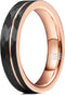 THREE KEYS JEWELRY 4mm Womens Charming Jewelry Tungsten Hammered with Rose Gold Interior & Stripe Wedding Carbide Ring Band for Women Engagement B...