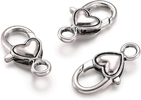 KISSITTY 30-Piece Lobster Claw Clasps Antique Silver Large Heart Fastener Hook Trigger Clasps for Bracelets Charm DIY Jewelry Making, 27x13.5mm Ti...