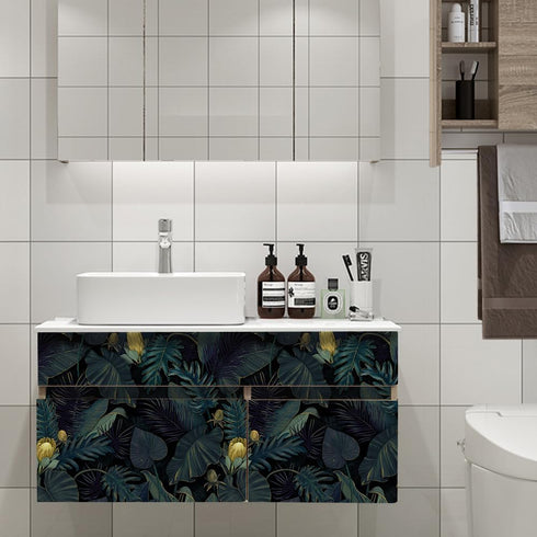 Tropics Plants Floral Peel and Stick Wallpaper, 17.71in X 118.1in Self Adhesive Removable WallPaper Black/Dark Green/Yellow Contact Paper Waterpro...