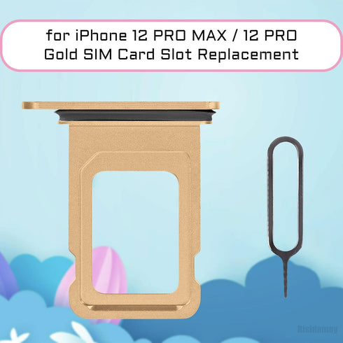 for iPhone 12 Pro Max Gold Single SIM Card Tray Holder Adapter for iPhone 12 Pro SIM Card Slot Replacement 12Promax with Waterproof Rubber Ring SI...