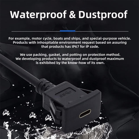NFHK Waterproof Dustproof USB-C Type-C USB 3.1 10Gbps Extension Flush Car Latch Mount Extension Cable for Dashboard Panel...