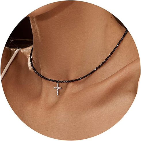 DEARMAY Dainty Cross Necklace for Women, Dainty 14k Gold Filled/Silver Cross Necklaces for Women Simple Layered Small Cross Choker Necklace Thin C...