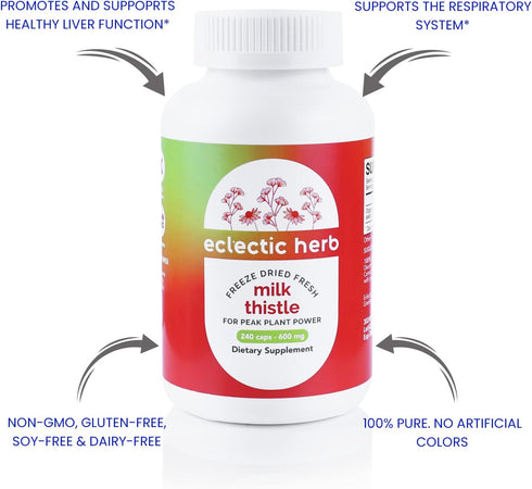 Eclectic Institute Raw Freeze-Dried Non-GMO Milk Thistle | with Silymarin for Liver Support - Detox, Cleanse & Maintain | 240 CT...