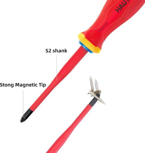 HAUTMEC 1000V VDE Insulated Screwdriver Set 6Piece Electrician Screwdriver Set with Forged S2 Shanks, Magnetic Tips, Tri-Material Cushion Grip, Pr...