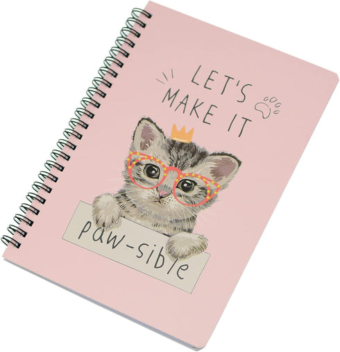 Yansanido Spiral Notebook, 4 Pcs A5 Thick Cat Design Hardcover 8mm Ruled 4 Color 80 Sheets -160 Pages Journals for Study and Notes (Cat)...