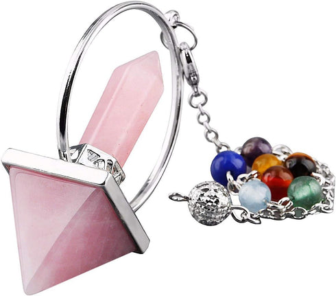 TUMBEELLUWA Healing Crystal Quartz 7 Chakra Pendulum Dowsing Gemstone Divination Reiki Stone...