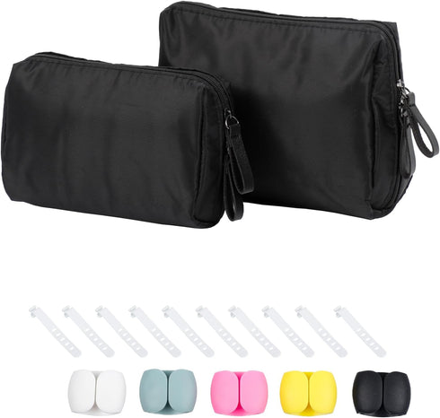 Yesesion 2 Pack Electronics Organizer with Wire Ties, Portable Travel Cable Storage Case for Power Cords, Phone Charger, Earphones, Waterproof Car...