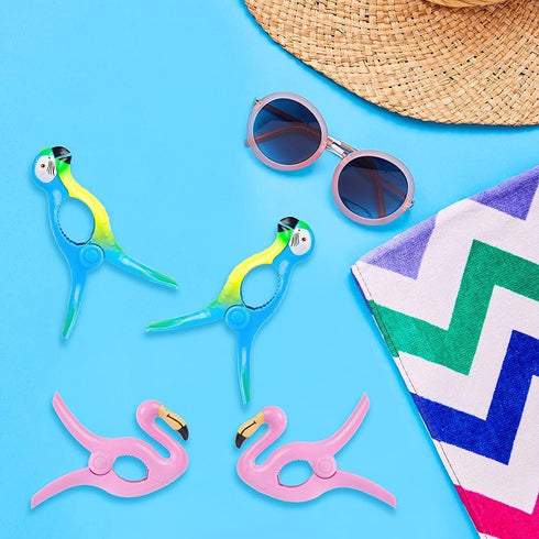 Beach Towel Clips, Sopito Jumbo Size Towel Clips for Beach Chairs Cruise Pool Patio or Daily Use-Secure Hang Seal, Set of 4 (Flamingo Parrot)...