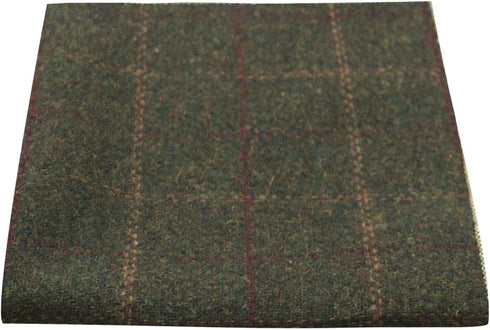King & Priory Heritage Check Moss Green Pocket Square, Handkerchief...