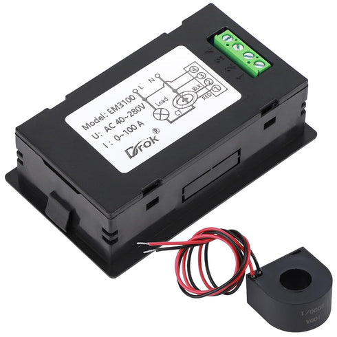 DROK Amp Meter, AC Digital Multimeter with External CT Voltmeter Ammeter Watt Meter 40-280V, Volt Amp Tester Voltage Amp Power Energy Meter 100A, ...