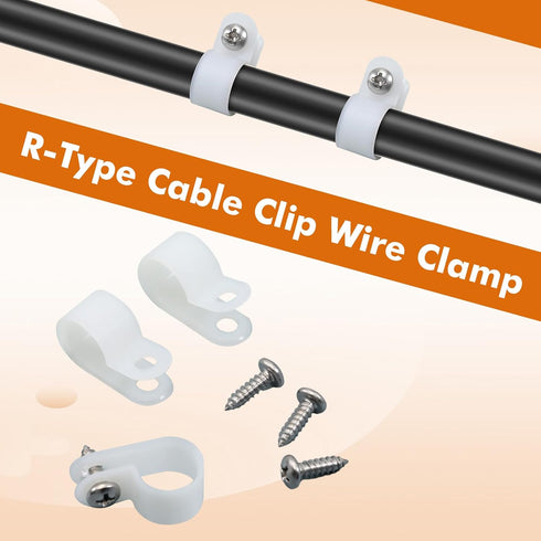 Hicarer 100 Pack R-type Clip Cable Fastener Wire Clamp Nylon Screw Mounting Electrical Grip Wire Clips with 100 Pack Screws for Wire Management (1...