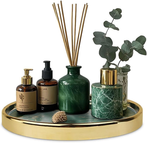 Makeup Perfume Organizer Round Bathroom Vanity Tray Decorative Dresser Tray Countertop Organizer Tray for Cosmetics,Green...
