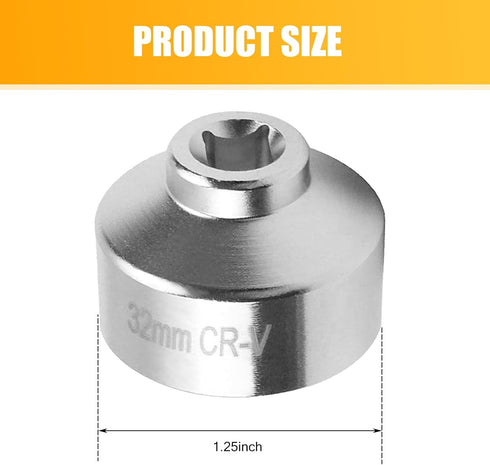 Pack-1 Automotive 32mm Cap Filter Wrench, Special Disassembly Tool, 6 Point 3/8" Drive Thin Oil Pan Socket Wrench, Universal 32mm Oil Filter Cap f...
