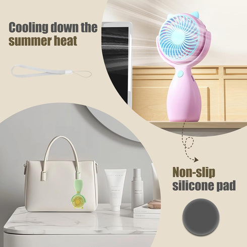 QearFun Cute Handheld Lanyard Fan Portable,Mini Personal Fan, 3 Speeds with 180° Rotation,Small Makeup Fan for Girls Women,USB Rechargeable Fan fo...