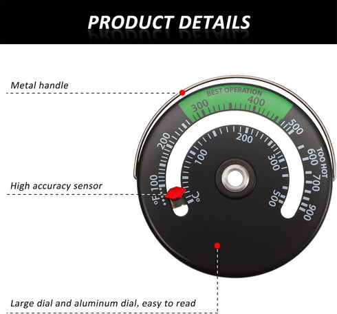 Magnetic Wood Stove Thermometer Oven Temperature Thermometer for Wood Burning Gas Stoves Chimney Pipe Avoiding Destroyed by Overheat(1 Piece)...