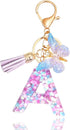 Purple-Blue Pink Green Resin Alphabet Initial Letter Keychain Tassel Butterfly Key Ring for Purse Handbag Car Keys...