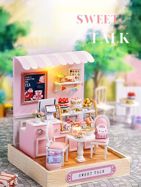 Kisoy Dollhouse Miniature with Furniture Kit, DIY 3D Wooden DIY House Kit with Dust Cover,Handmade Tiny House Toys for Teens Adults Gift(Sweet Tal...