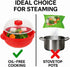 Microwave Steamer for Vegetables, Fish, Poultry & Rice – BPA-Free Healthy Oil-Free Cooking Container – Red – Dishwasher & Freezer Safe...