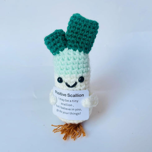 Positive Crochet Scallion Doll Funny Knitted Toys with Positive Card, Emotional Support Scallion Cute Creative Gifts for Friends Party Decoration ...