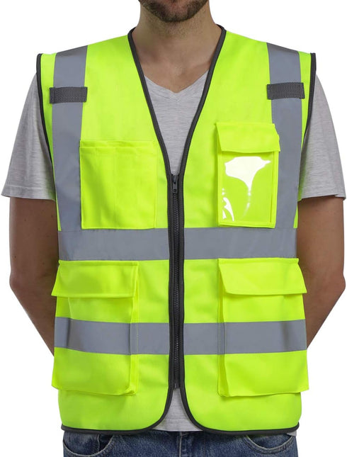 Vest Reflective ANSI Class 2, High Visibility Vest with Pockets and Zipper, Construction Work Vest Hi Vis Yellow M...