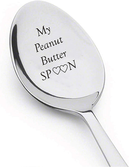 My Peanut Butter Spoon With Two Little Heart - Engraved Spoon Stainless Steel Silverware Flatware Unique Birthday Easter Basket Gifts For Boy Girl...
