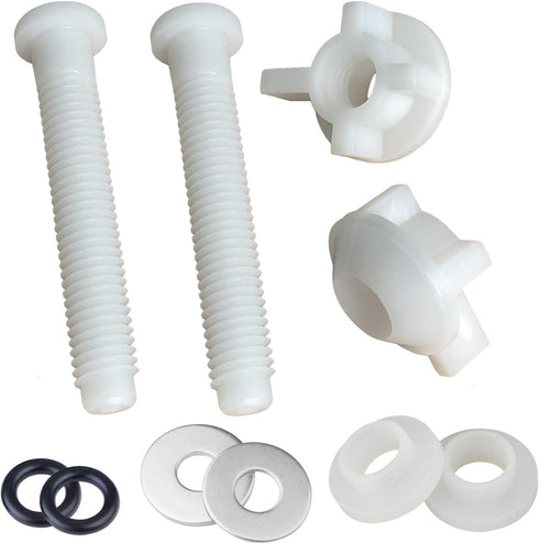 2 Pack Universal White Plastic Toilet Seat Screws Replacement, Toilet Seat Hinges Bolts and Nuts For Top Mount Toilet lid Fastener Parts Kit...