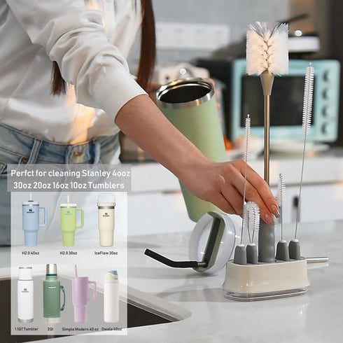 ALINK 5 Pack Water Bottle Brush Cleaning Set with Holder, Bottle Cleaner with Stand, Straw Brush, Nipple/Lid Brush for Stanley Tumblers, Drinking ...
