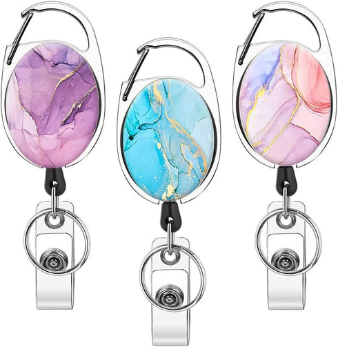 Heavy Duty Retractable Badge Reel with Carabiner Belt Clip Key Ring Cute Badge Holder ID Name Badge Reels for Office Worker Doctor Nurse 3 Pack (M...
