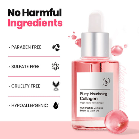 GLAM UP Plump Nourishing Dive in Real Marine Collagen Serum - Anti Aging with Hyaluronic Acid, Lifting,Tightening Skincare, Repair Skin with Pepti...