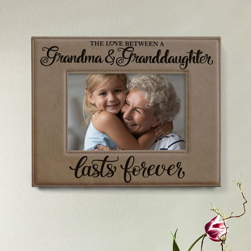KATE POSH The Love Between Grandma and Granddaughter Lasts Forever, Engraved Grey Leather Frame, Grandma Gifts, First Time Grandma, Mother's Day (...