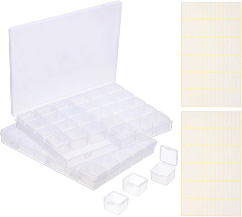 PATIKIL 8x7x1.1inch Bead Storage Containers Box, 1 Set Include Plastic Organizer Container with Hinged Lid, Label Sticker, Mini Storage Box for Be...