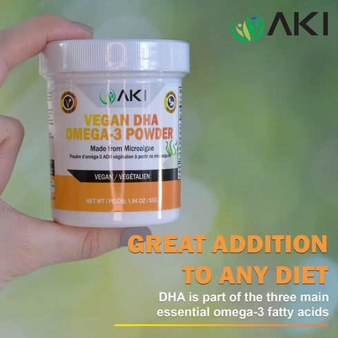 AKI Omega 3 DHA Micro Algae Powder Supplements - Plant-Based Keto Vitamin for Inflammation - Alternative to Fish or Krill Oil | Vegan & GMO-Free (...