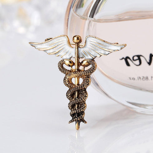Golden Caduceus Symbol Brooch Pin Jewelry Gift for Dcotor Medicine Emergency Medical Service EMT...