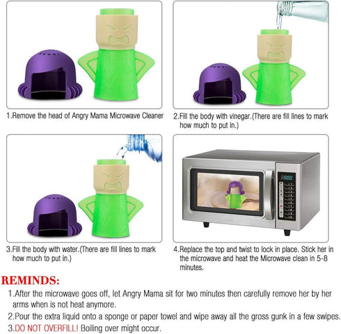 Angry Mama Microwave Cleaner Angry Mom Microwave Oven Steam Cleaner and Disinfects With Vinegar and Water for Kitchens, Steamer Cleaning Equipment...
