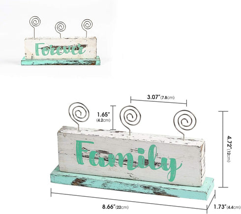 JACKCUBE DESIGN Multi-Photo Display Boho Tabletop Decor Wooden Double Side Memos, Cards, Gallery Display Block with 3 Wire Clips, Desktop Freestan...