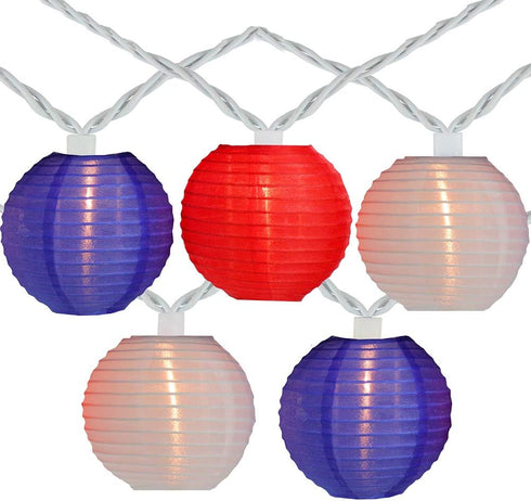 GOOTHY 8.5Ft Red White Blue Lantern String Lights, 4th of July Decor Lights with 10 Red White Blue Lanterns Connectable Patriotic Outdoor Lanterns...